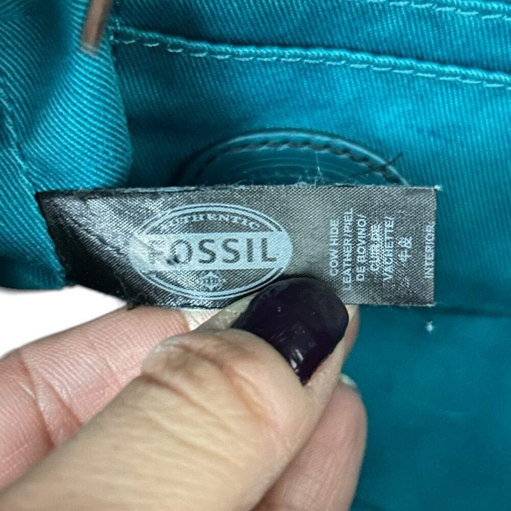 Fossil Teal Leather Distressed Sydney Satchel Purse - Picture 8 of 8